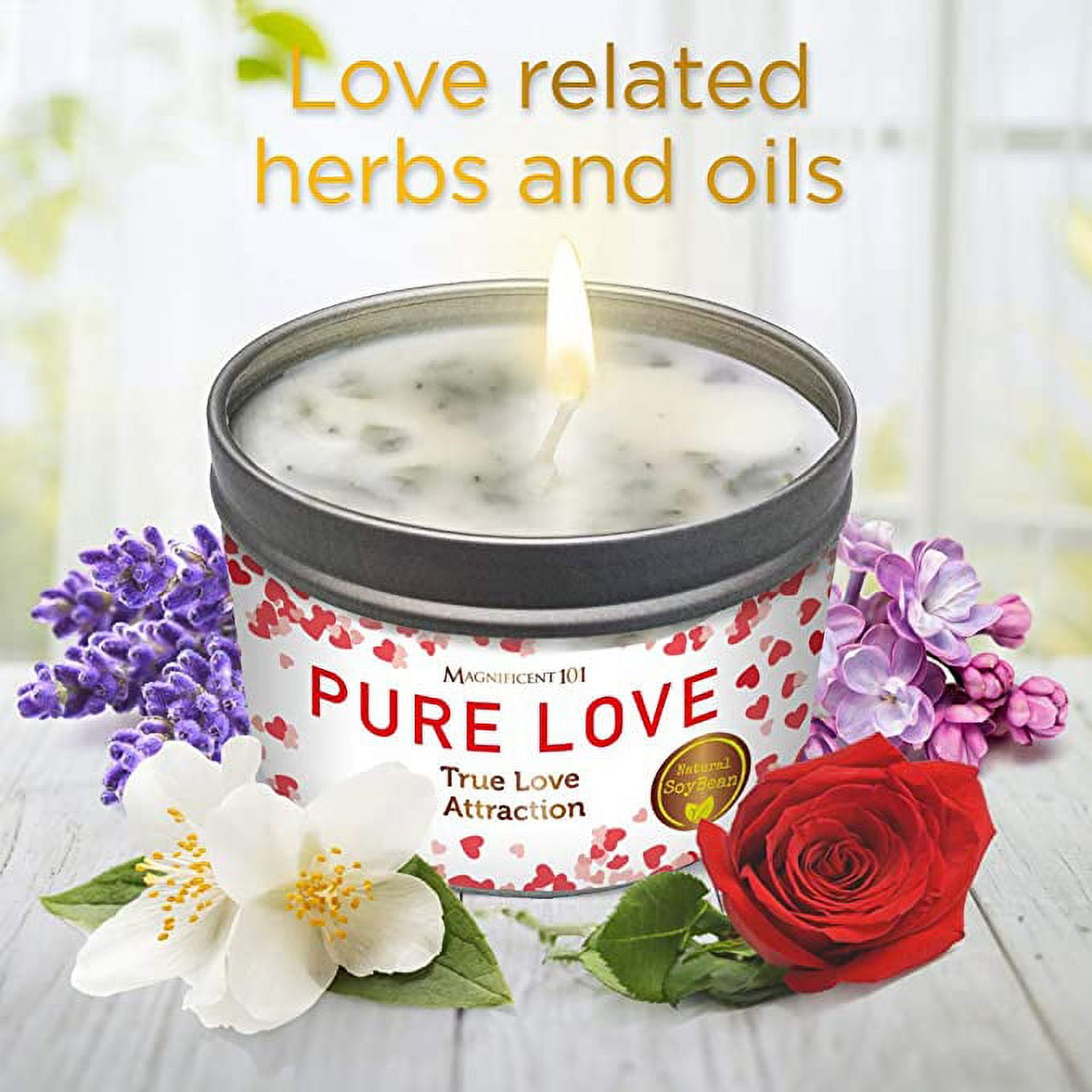 Handmade Organic Soy Wax Candle - Love Spell Rose Quartz, Lavender & Rosebud