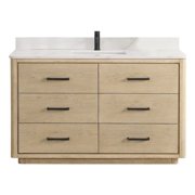 Porto 55" Aged Natural Oak Single Bath Vanity with Fish Maw White Quartz Stone