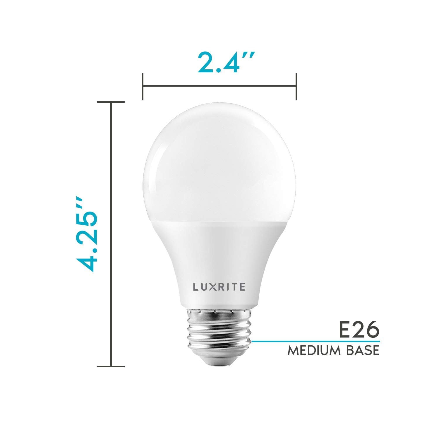 Luxrite A19 Dimmable LED Light Bulbs 11W=75W Equivalent 5000K Bright White, 1100 Lumens E26, 4-Pack