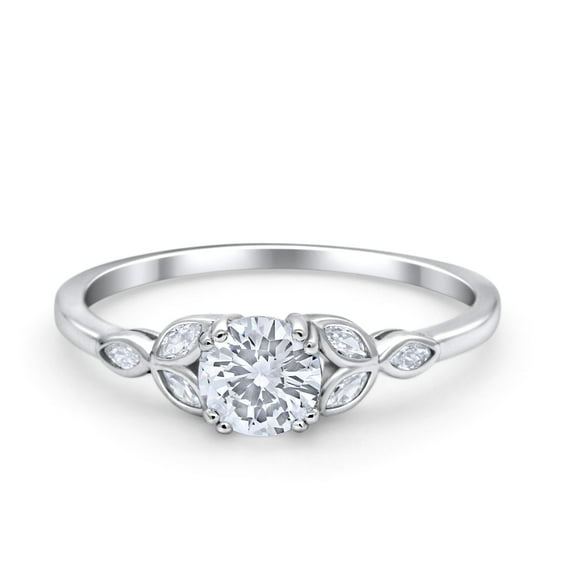 Vintage Art Deco Wedding Ring Round CZ 925 Sterling Silver Size 5