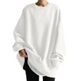thumbnail image 4 of Hoodies for Women Winter Loose Crewneck Long Sleeve Bubble Cold Shoulder with Pocket Plain Leisure Cotton Top Sweatshirt(White,L), 4 of 5