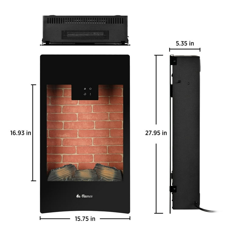 TURBRO in-Flames 28 Inch Vertical Wall Mounted Electric Fireplace -  Realistic Wood Log, Adjustable Flame Effects, Thermostat, Timer, and Remote  - Black, INF28-WU - Walmart.com