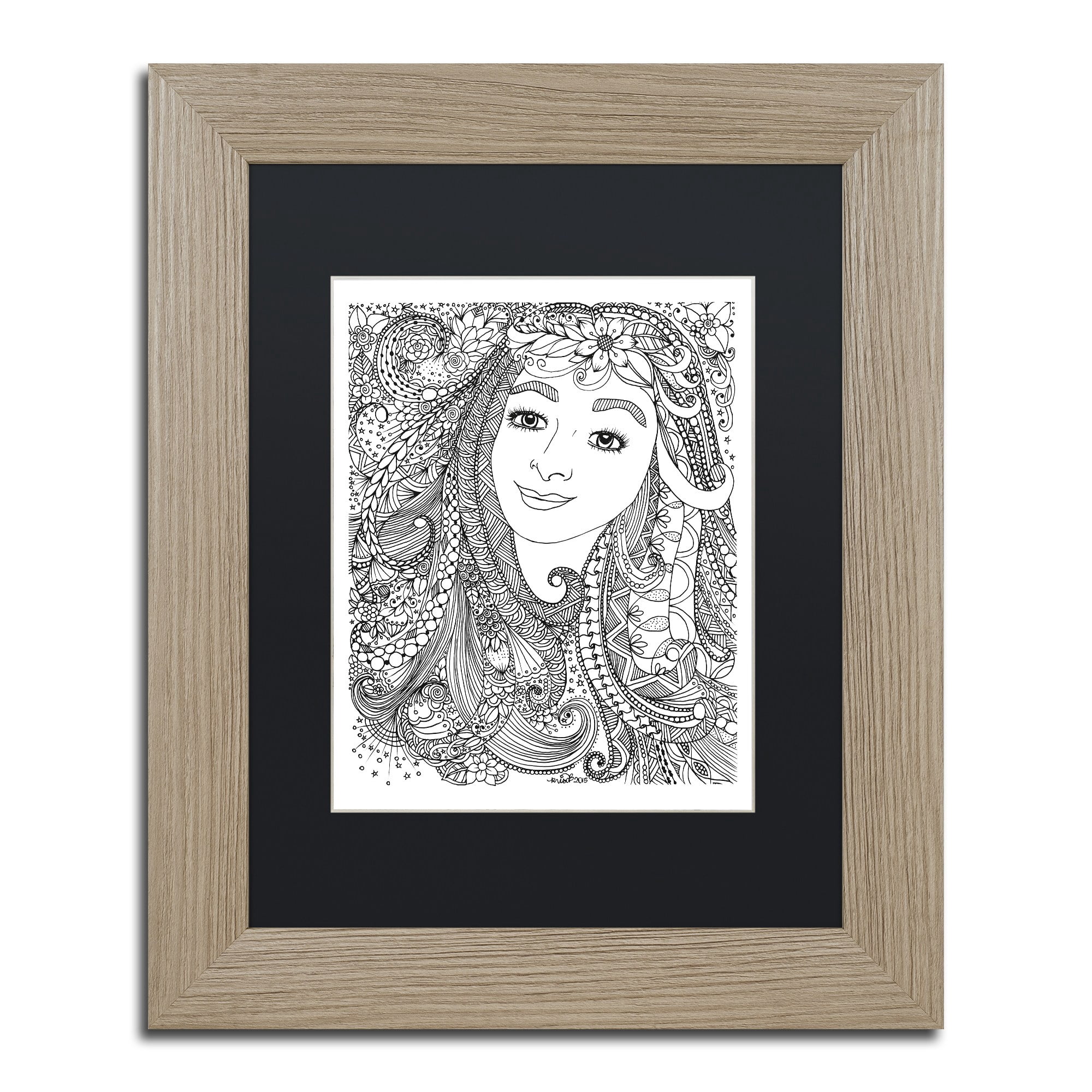 Trademark Fine Art "Flower Girls 4" Canvas Art by KCDoodleArt Black Matte, Birch Frame