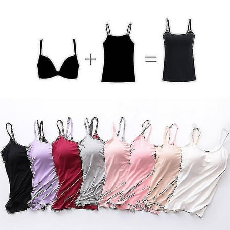Women Padded Soft Casual Bra Tank Top Women Spaghetti Cami Top Vest Female  Camisole With Built In Bra 