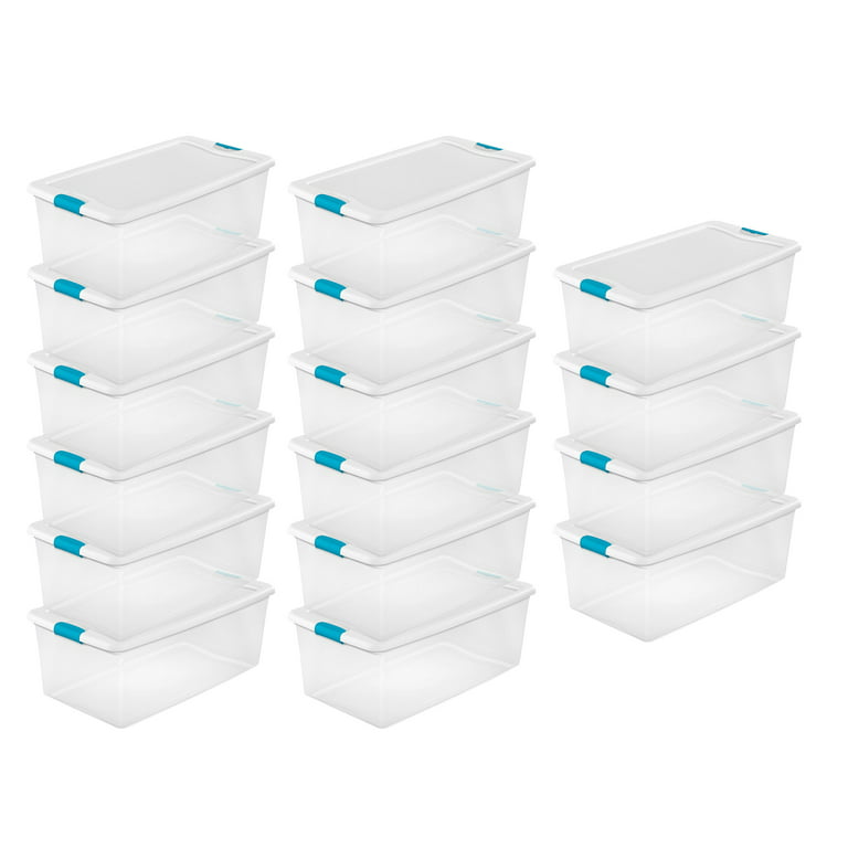 Sterilite 106 qt Clear Plastic Stackable Storage Bin w/ White Latch Lid, 24 Pack