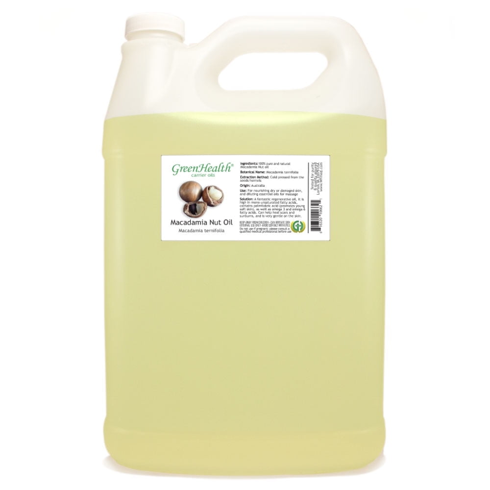 GreenHealth Macadamia Nut Carrier Oil 1 Gallon Clear Plastic Jug with Cap