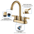 thumbnail image 6 of Zovajonia 4 Inch 2 Handle Centerset Lead-Free Bathroom Faucet 2 hole, 360 Swivel Spout with Copper Pop Up Drain and 2 Water Supply Lines Brushed Gold, 6 of 13