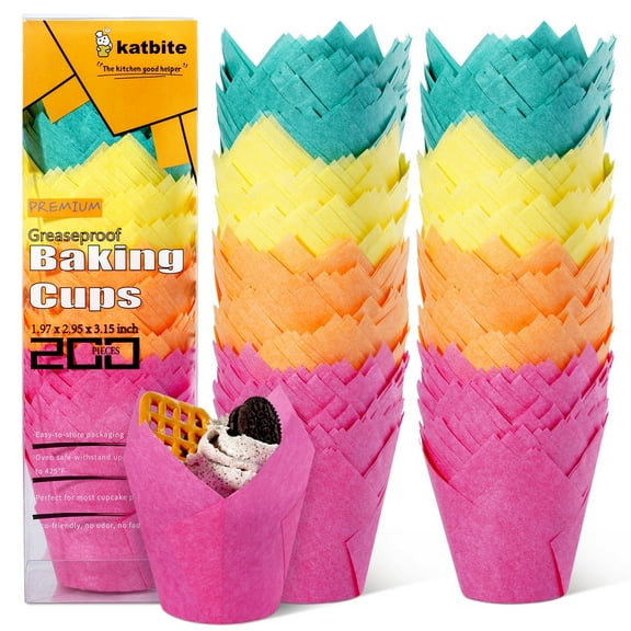 Katbite Multi-Color Tulip Cupcake Liners, 200PCS Muffin Baking Cups Cupcake Wrapper