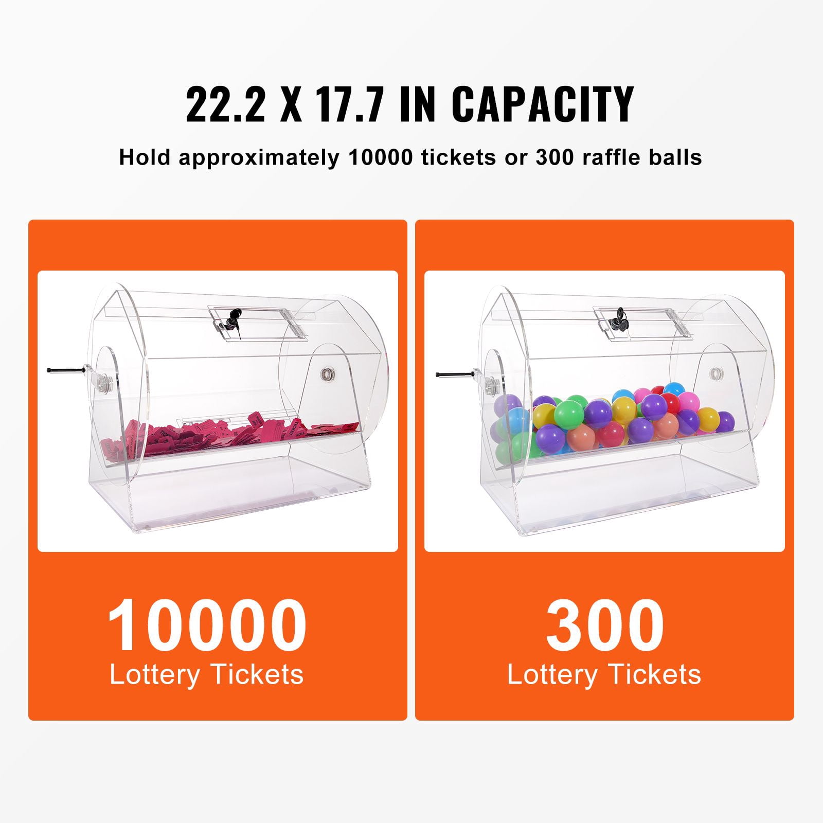 Acrylic Raffle Drum, Professional Raffle Ticket Spinning Cage with 2 Keys, Transparent Lottery Spinning Drawing, Holds 10000 Tickets or 300 Raffle Balls, Raffle Ticket Box for Lottery Games Bing