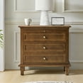 thumbnail image 3 of Tina's Home Farmhouse Walnut Soild wood End Table with Charging Station, 3 Drawer Side Table with Pull-Out Tray for Living Room, Small Spaces, 3 of 8