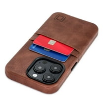 Dockem Card Case for iPhone 14 Pro with Built-in Metal Plate for Magnetic Mounting & 2 Pockets: Exec M2 (Brown)