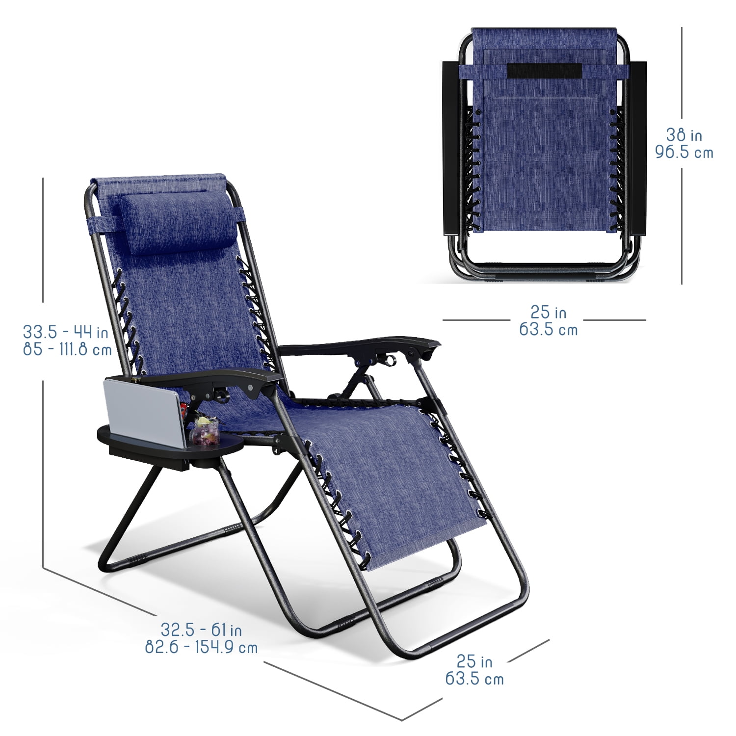 LammaLoe Zero Gravity Chair, Outdoor Lounge Chairs with Cup Holder, Blue