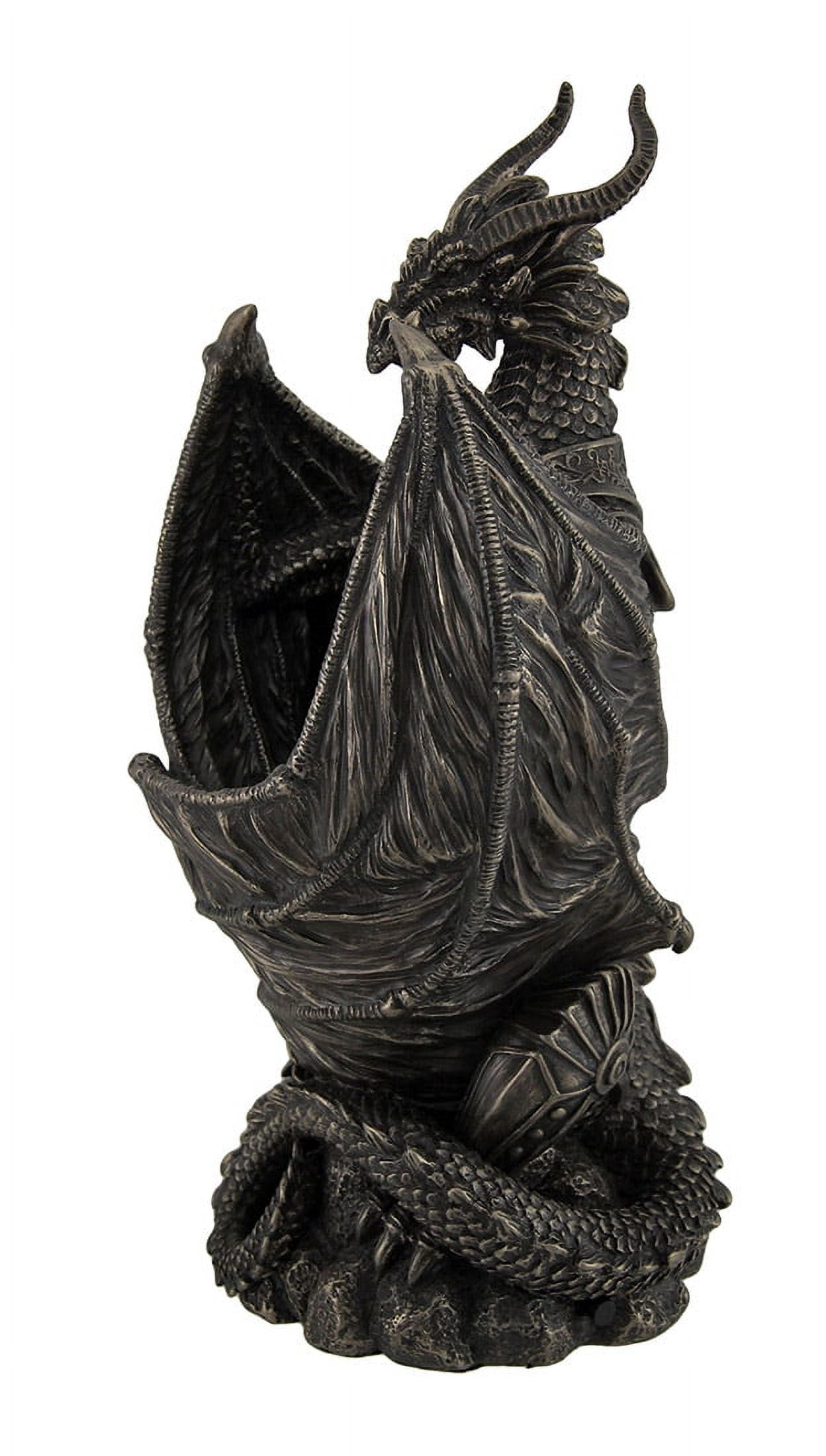 Veronese Design Guardian of the Light Armored Dragon LED Night Light Cold Cast Bronze Resin Statue 10 In
