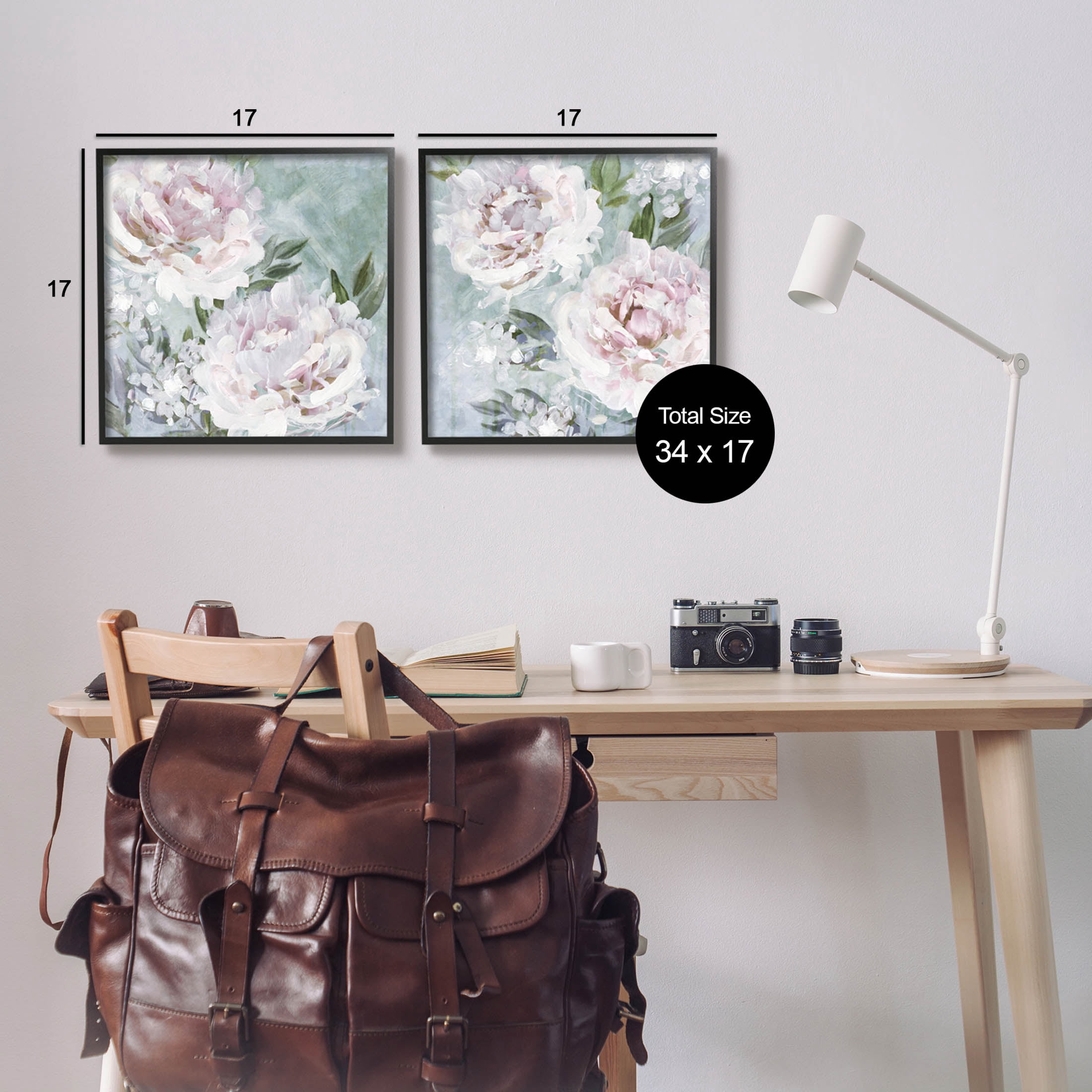 Fluffy Blooming Peonies Nature Botanical & Floral Graphic Art Black Framed Art Print Wall Art, Set of 2