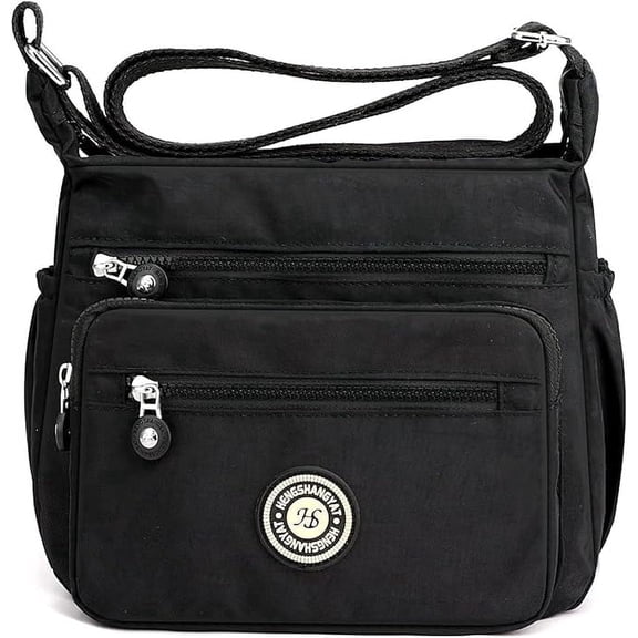 KXF Nylon Crossboby Bag for Women - Waterproof Zipper Multi-pocket Travel Shoulder Bag Purse Wallet (Black)