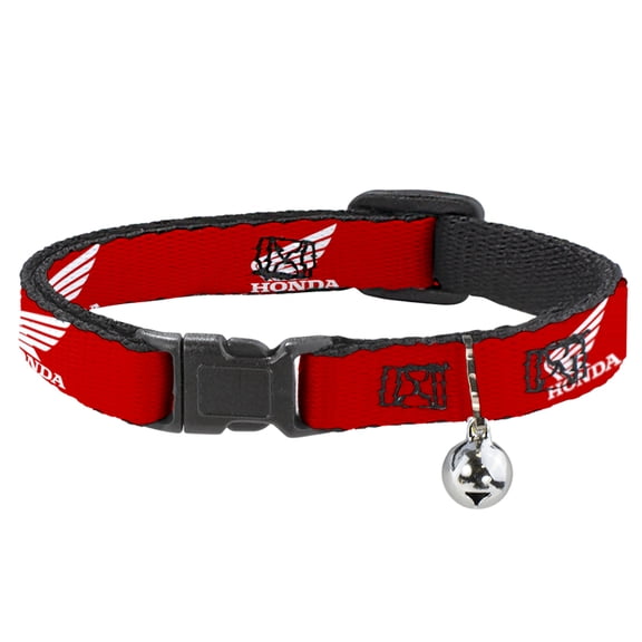 Honda Motorsports Breakaway Cat Collar With Bell, Plastic Clip, Easy Adjustable, Honda Motorcycle Logo Red White, 8.5 to 12 Inches 0.5 Inch Wide