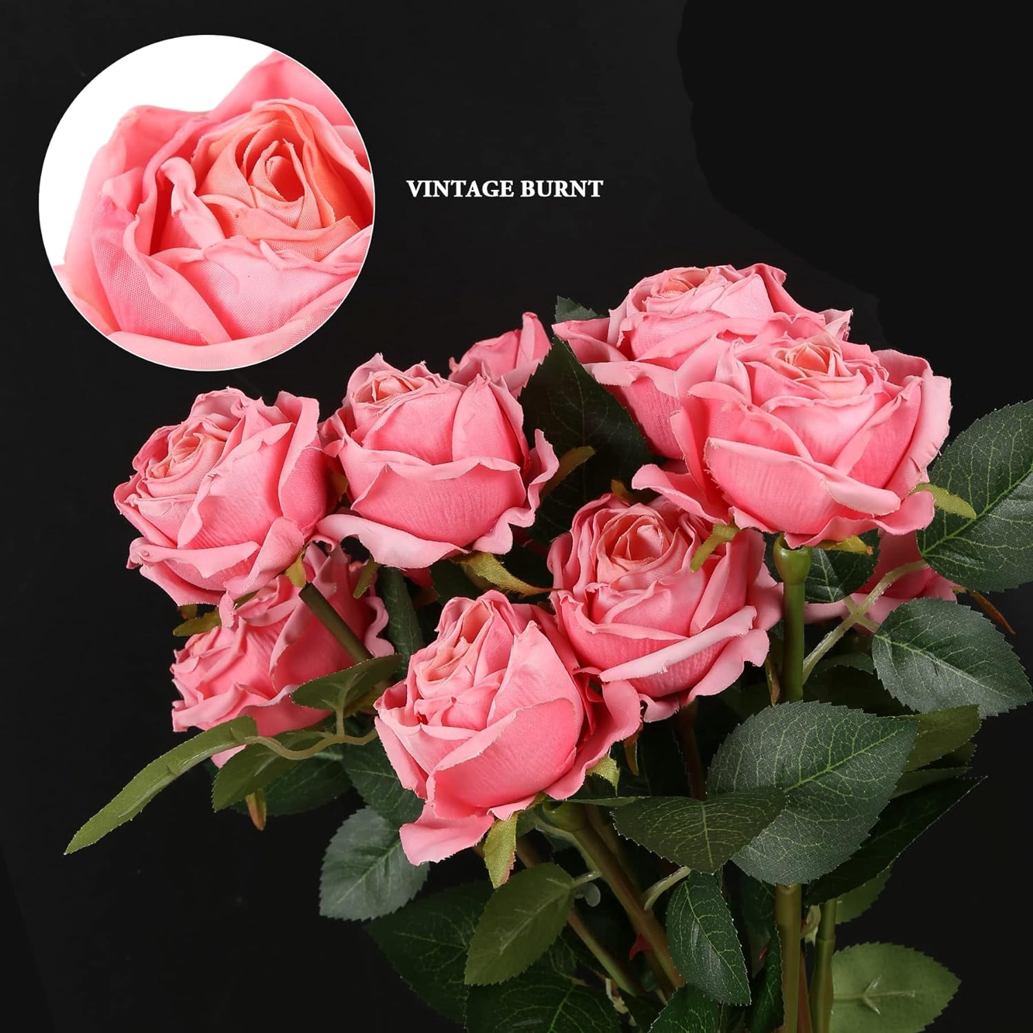 Pink Roses Artificial Flowers Pink Fake Roses Dried Silk Flowers with Single Stems Faux Roses Realistic Pink Flower Centerpieces for Tables Wedding Bouquet Floral Arrangements (Pink)