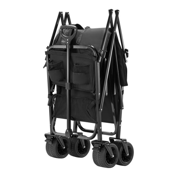 KFFKFF Two-Tier Collapsible Wagon, 300L Robust Foldable Cart, Lengthened Garden Trolley with All-Surface Wheels, Can Hold Up to 450lbs, Multipurpose Outdoor Cart for Camping, Athletics, Retail