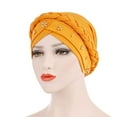 thumbnail image 3 of Bunenne Turbans for Women Head Wraps for Women Head Scarf Braid Hat Headwear Women Cap Beaded Turban Wrap Headscarf Caps Head Coverings for Women Hair Bonnet Yellow One Size, 3 of 4
