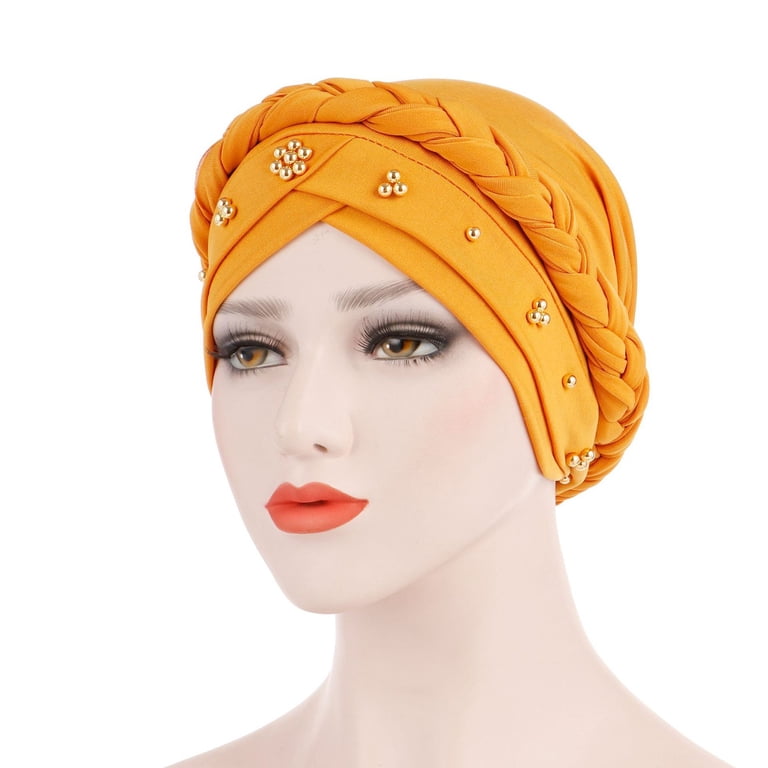 Women Turban Cap Beaded Headscarf Beanie Twisted Braid Wrap  display picture 1
