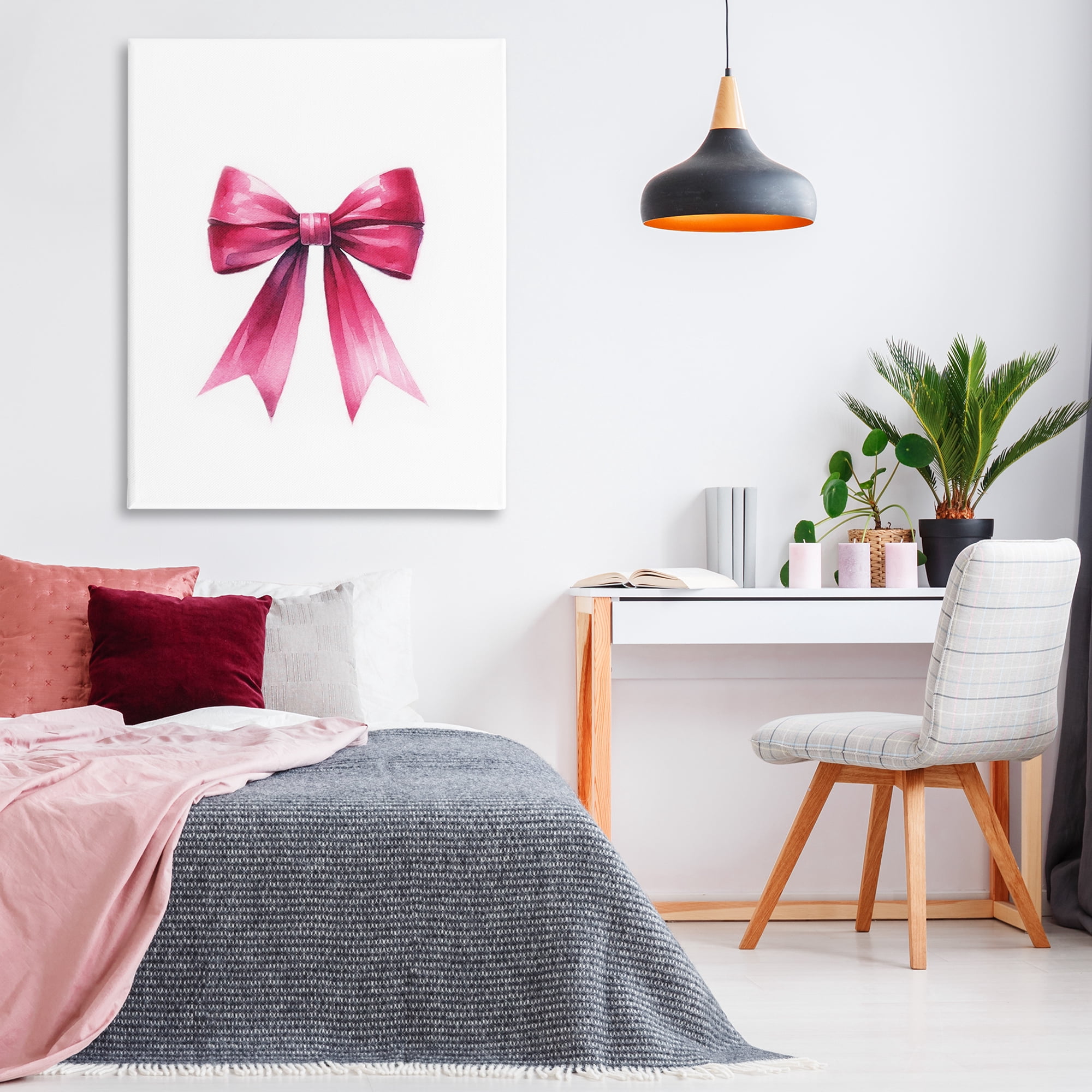 Stupell Industries Dark Magenta Ribbon Fashion Painting Wrapped Canvas Art Print Wall Art, 36 x 48