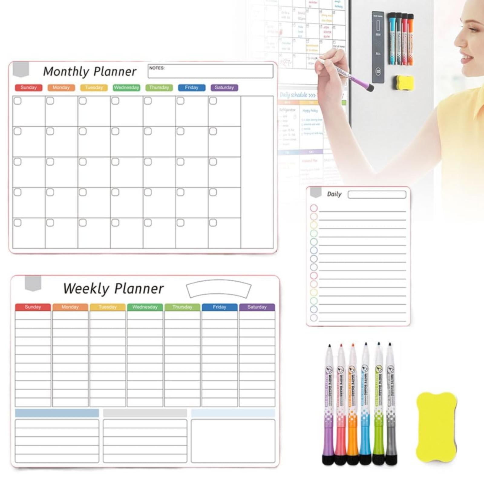 WMGHA Dry Erase Magnetic Calendar for Refrigerator,3 Pack- Monthly &Weekly& Daily Planner Magnet Whiteboard with 6 Markers& Eraser - Shopping,Meal/Menu,To Do List,Family Schedule Planning Board
