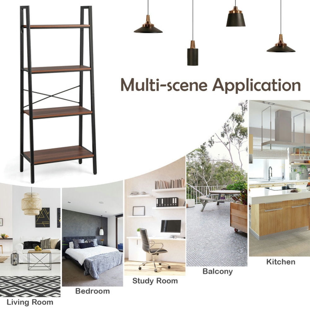 Demi Bonn 4-Tier Freestanding Open Bookshelf with Metal Frame and Anti-toppling Device, Display Rack for Plants and Books, Brown
