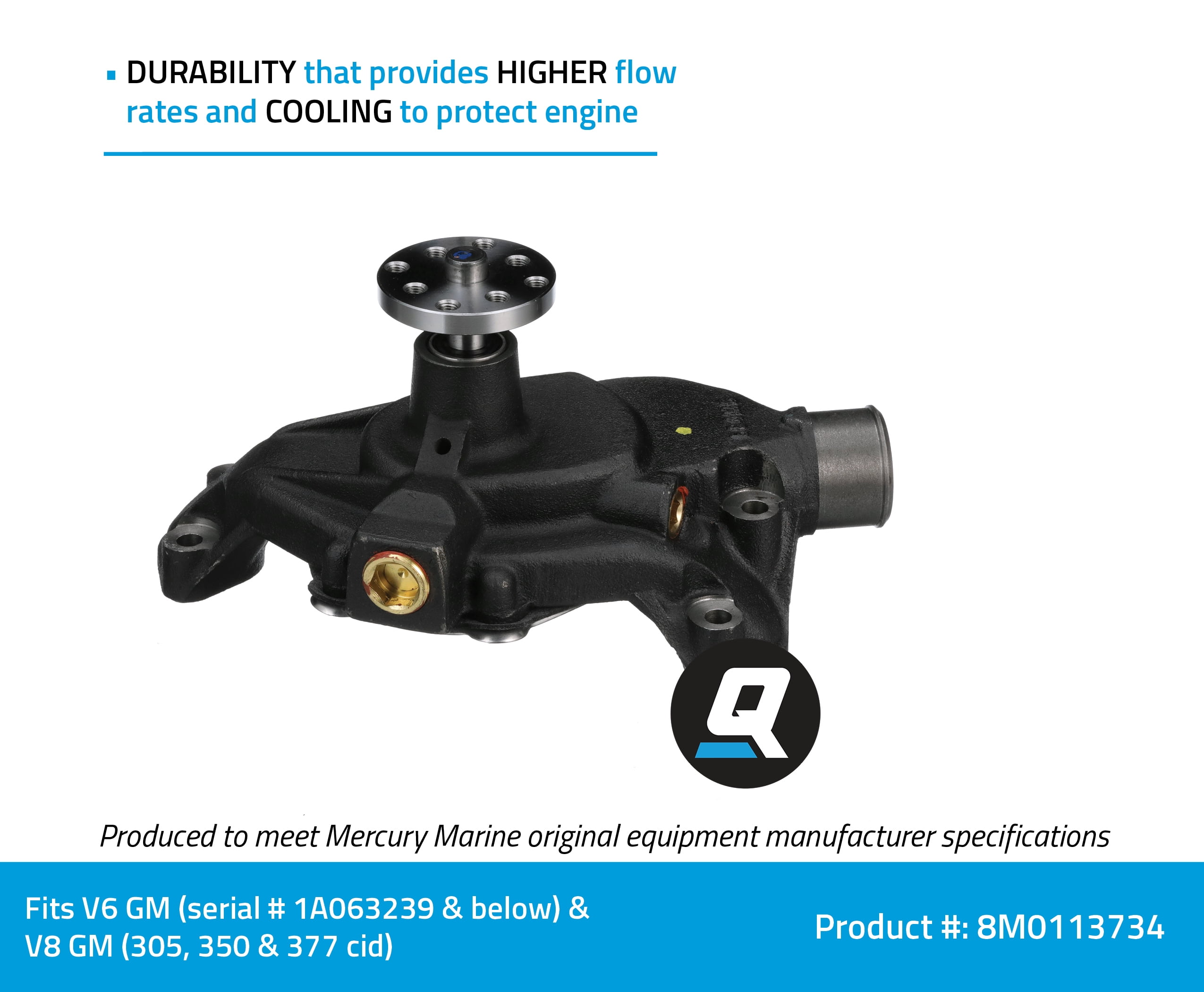 Quicksilver 8M0113734 Water Pump for Mercury V6 and V8 MerCruiser Engines