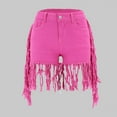 thumbnail image 2 of Pimfylm Jean Shorts for Women Juniors, Summer High Waisted Stretchy Frayed Raw Hem Tassels Denim Shorts Hot Pink, S, 2 of 6