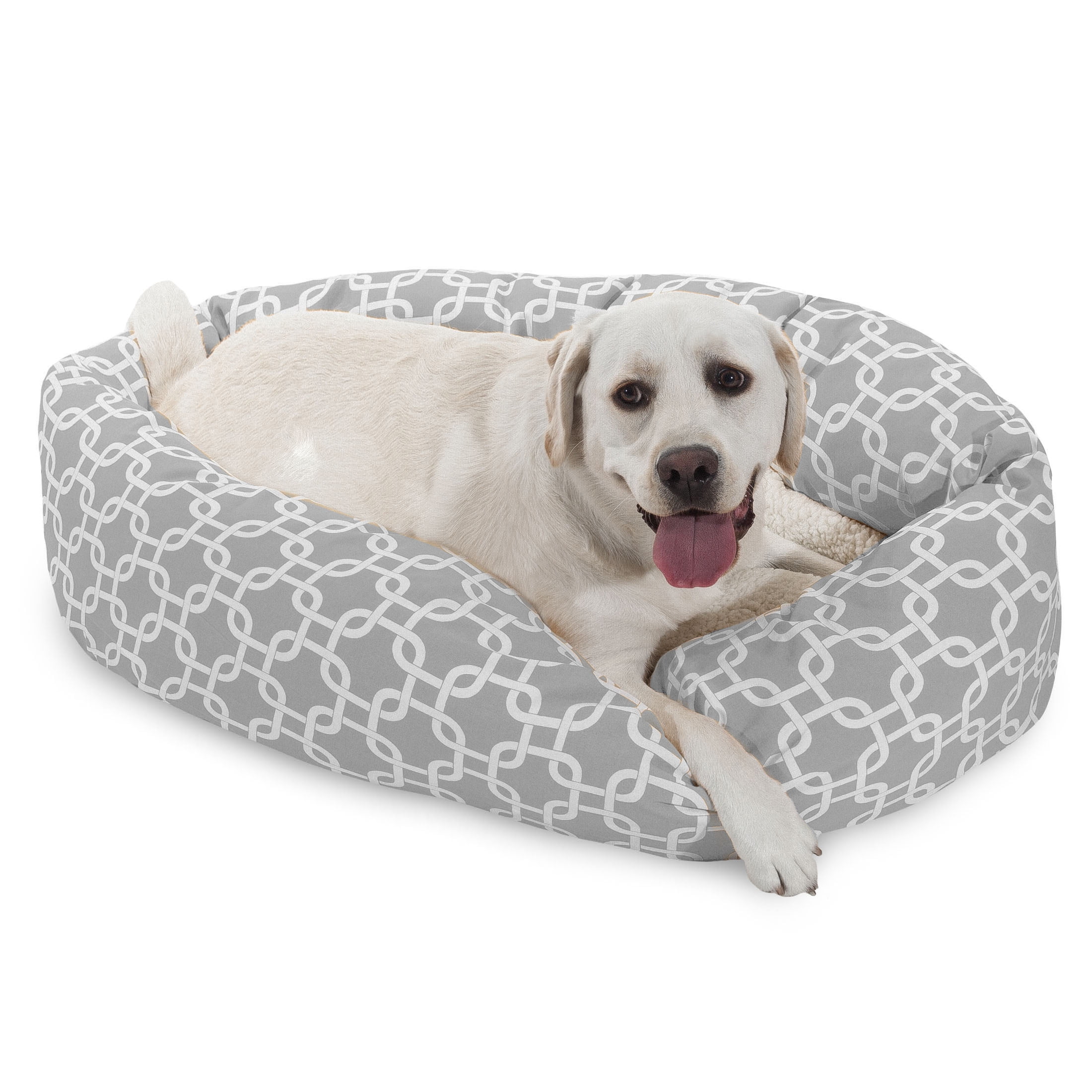 Majestic Pet Links Sherpa Bagel Dog Bed Machine Washable Grey Large 40" x 29" x 9"