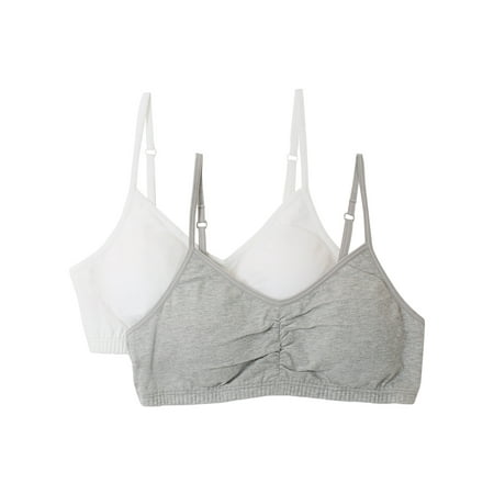 Fruit of the Loom Girls Bralette with Removable Pads 2-Pack White/Heather Grey 28