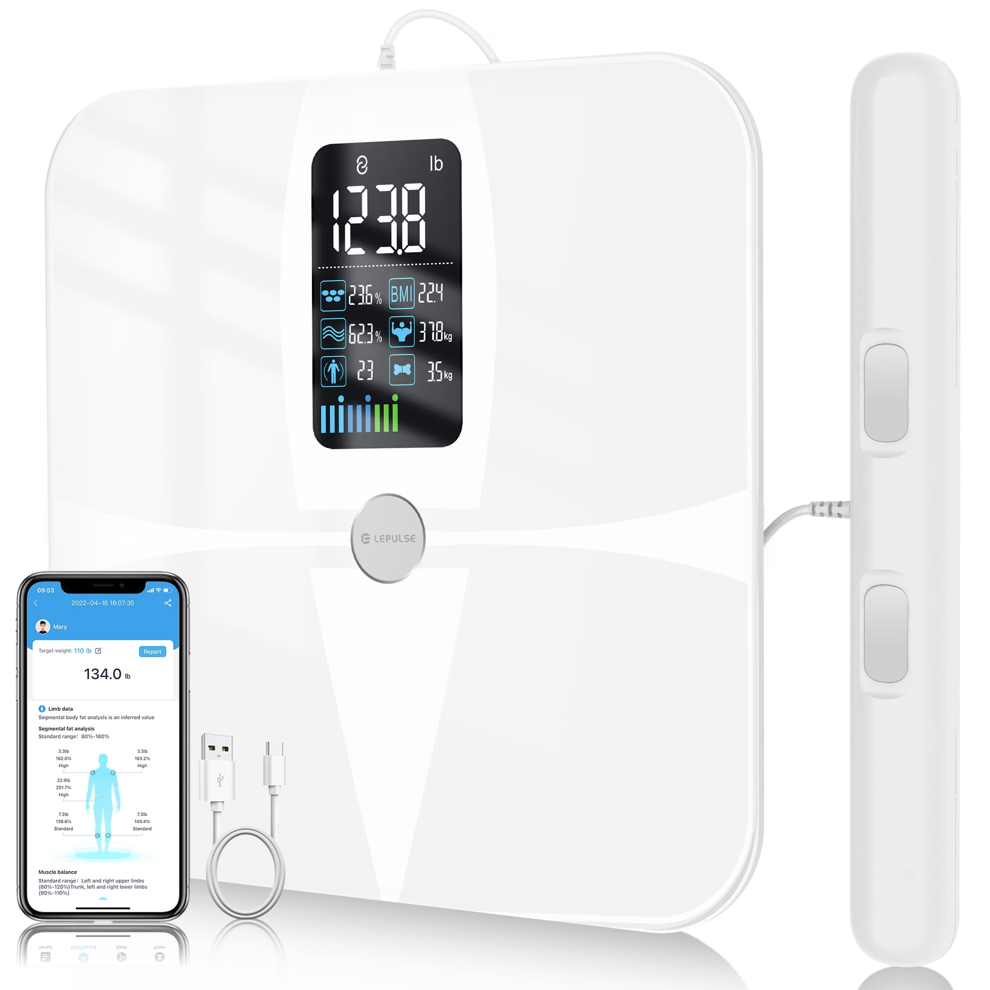 Scales for Body Weight and Fat,Lepulse 8 Electrodes High Accurate Body Fat Scale,Bluetooth
