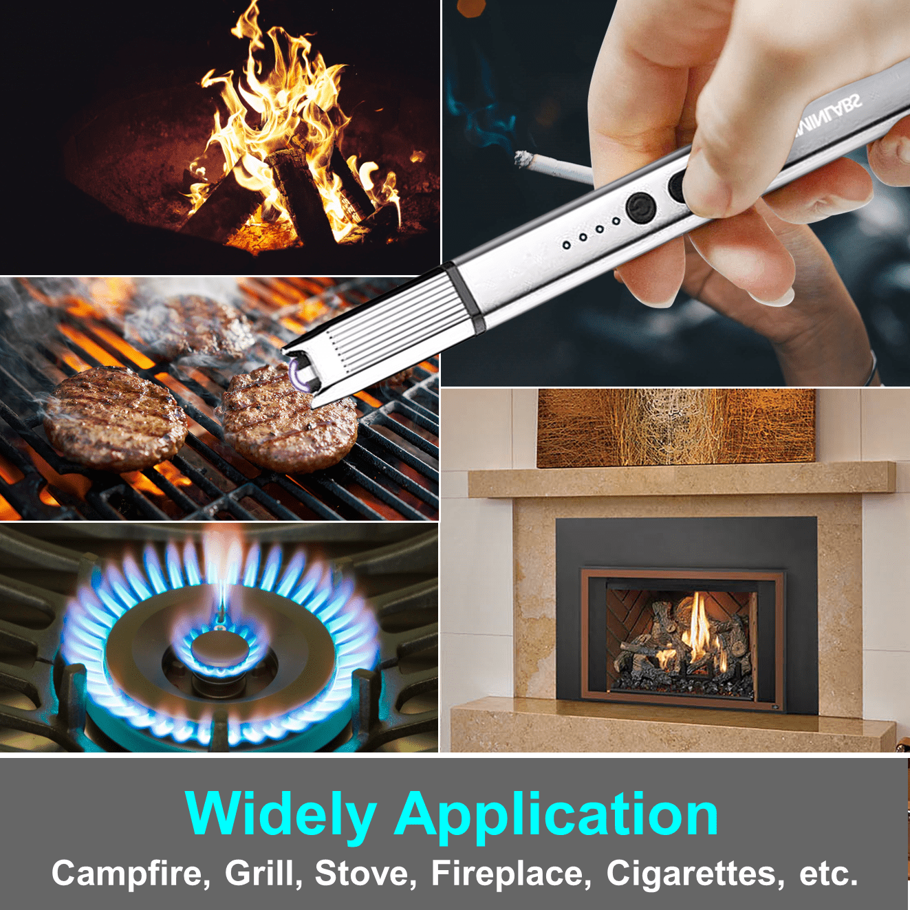 Electric Lighter - USB Rechargeable Candle lighter, Windproof Flameless Plasma Arc Lighter for BBQ Grill, Camping, Stove, 7.5" Long Stick Lighter,Silver
