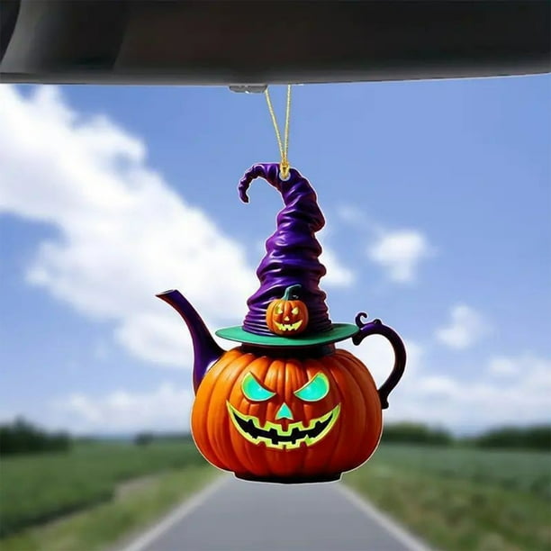 Adornos de Halloween, adornos colgantes de acrílico para el espejo retrovisor del coche, letrero de madera para colgar.