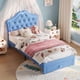 thumbnail image 1 of QinaQin Cama individual tipo princesa con cajones y luces LED, tapizada en terciopelo con botones tipo cristal, silenciosa y sin necesidad de box spring, 1 of 7