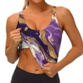 thumbnail image 3 of Picia Purple Gold Marble Swirls Sports Bra for Women,Padded Strappy Sports Bras Medium Support Yoga Bra with Removable Cups,Running Yoga Bra-XX-Large, 3 of 9