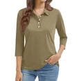 thumbnail image 2 of Golf Polo Shirts for Women 3/4 Sleeve Collared Shirts Moisture Wicking Tennis Polo Shirt with Button Down Gym Blouses Light Brown XXL, 2 of 5