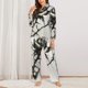 thumbnail image 2 of Balery Black And White Rose Conjunto de Pijama con Estampado para Mujer, Conjunto de Dos Piezas con Manga Larga, Ropa de Dormir Suave con Bolsillos, Pijamas Cómodos-Large, 2 of 7