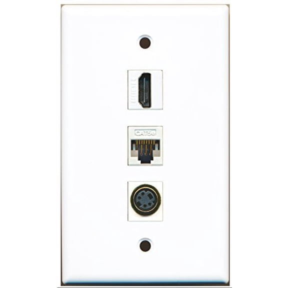 RiteAV - 1 Port HDMI and 1 Port S-Video and 1 Port Cat5e Ethernet White Wall Plate