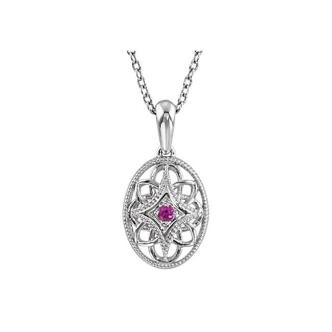 925 Sterling Silver Rhodium-Plated Floral Created Ruby Pendant 