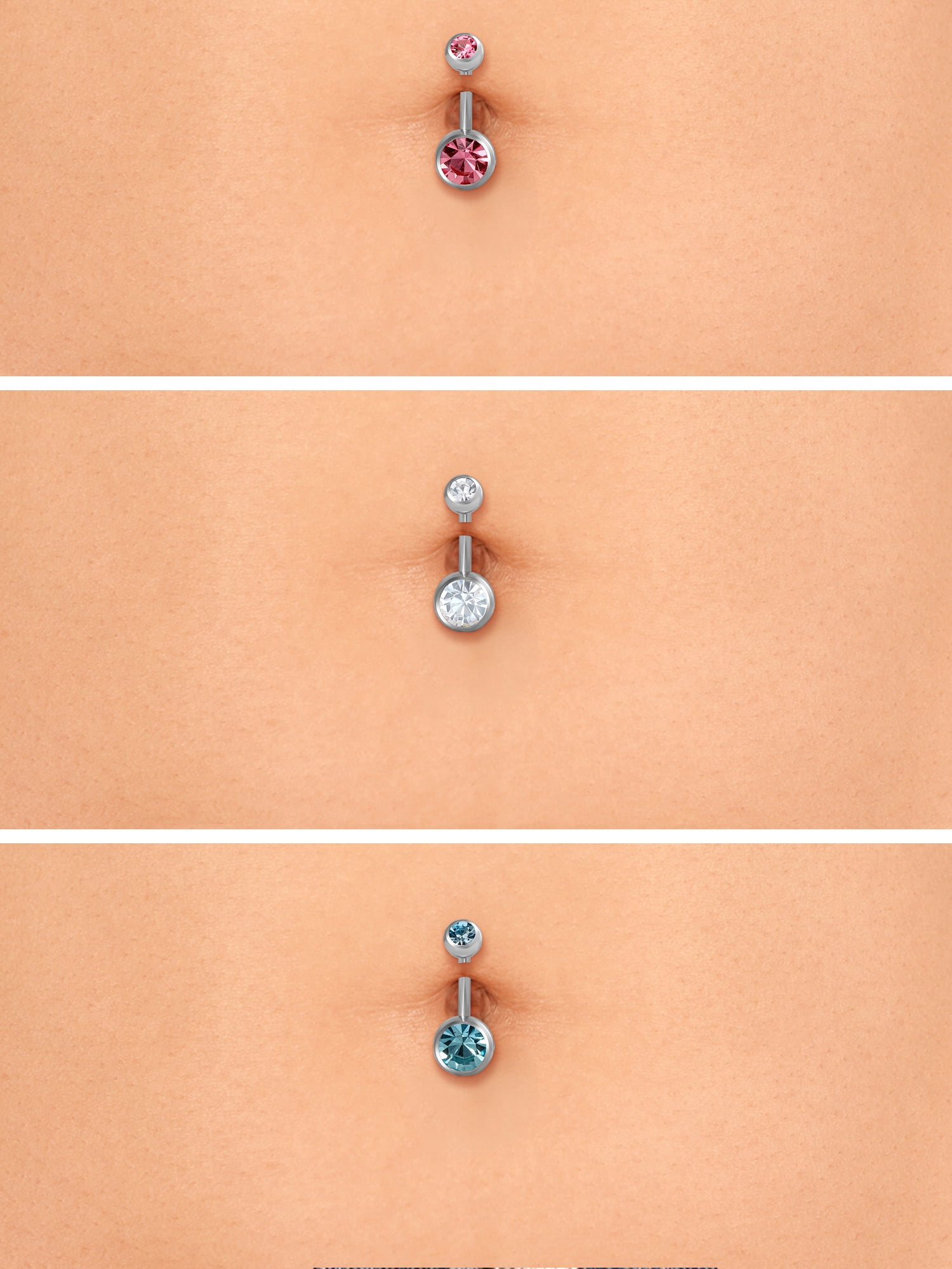 Women's Multicolor Crystal 14G Belly Rings 3-Pack