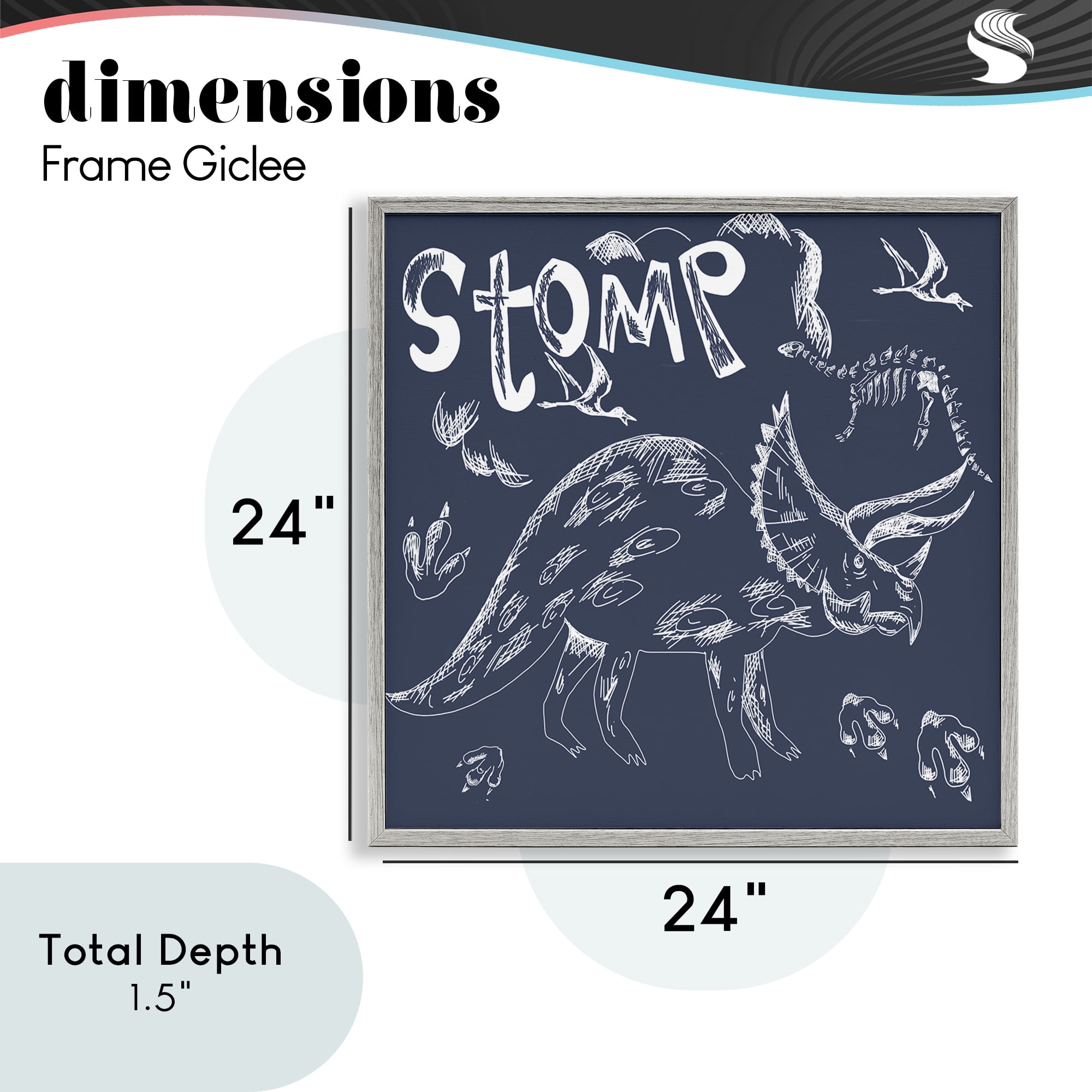 Sketchy Stomp Dinosaur Gray Framed Giclee Art, design by HUE and MI and Sangita