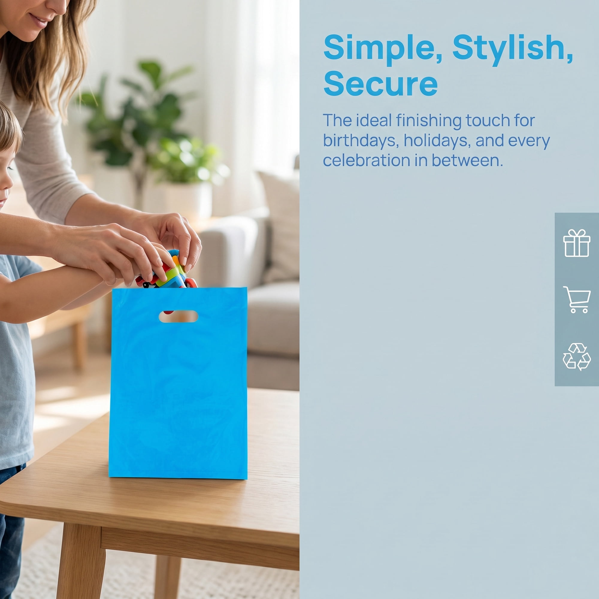 Unique Bargains 50Pcs Premium Waterproof Gift Bags Blue 9.8" x 13.8"