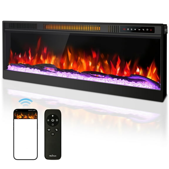 36" Ultra-Narrow Bezel Electric Fireplace - Modern Thin Design, Wall/Recessed Mount, 12 Multicolored Flames, Smart APP & Remote Control, Crystal/Driftwood Kits, Timer