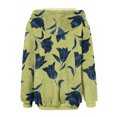 thumbnail image 4 of Women's Fashionable Casual Zippered Hooded Floral Printed Drawstring Furry Sweatshirt Jacket, Botanical Print Style,Yellow,XL, 4 of 6