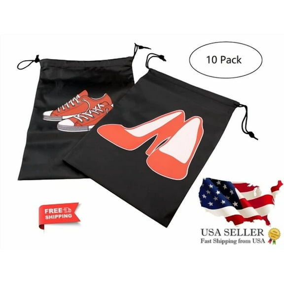 10 Pack Shoe Bags Printed Drawstring Travel Home Oxford Cloth Large 11.6 X 14.2"