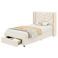 thumbnail image 4 of Homfa Twin Size LED Bed Frame with Storage, Wingback Platform Bed with Velvet Upholstered Headboard, Off-White, 4 of 7