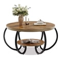 thumbnail image 2 of BeesClover Brun 30 Pouces Table Basse Industrielle Ronde avec 2 Niveaux – Pieds Réglables, Design à Grain de Bois et Tablette de Rangement pour Salon, 2 of 8