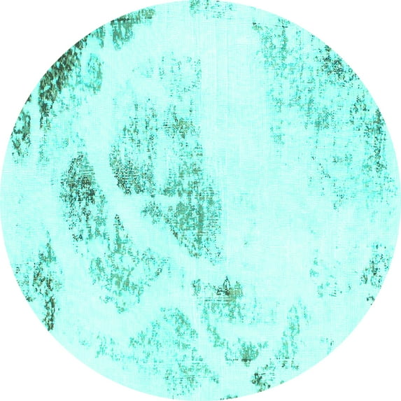 Ahgly Company Indoor Round Abstract Turquoise Blue Modern Area Rugs, 4' Round