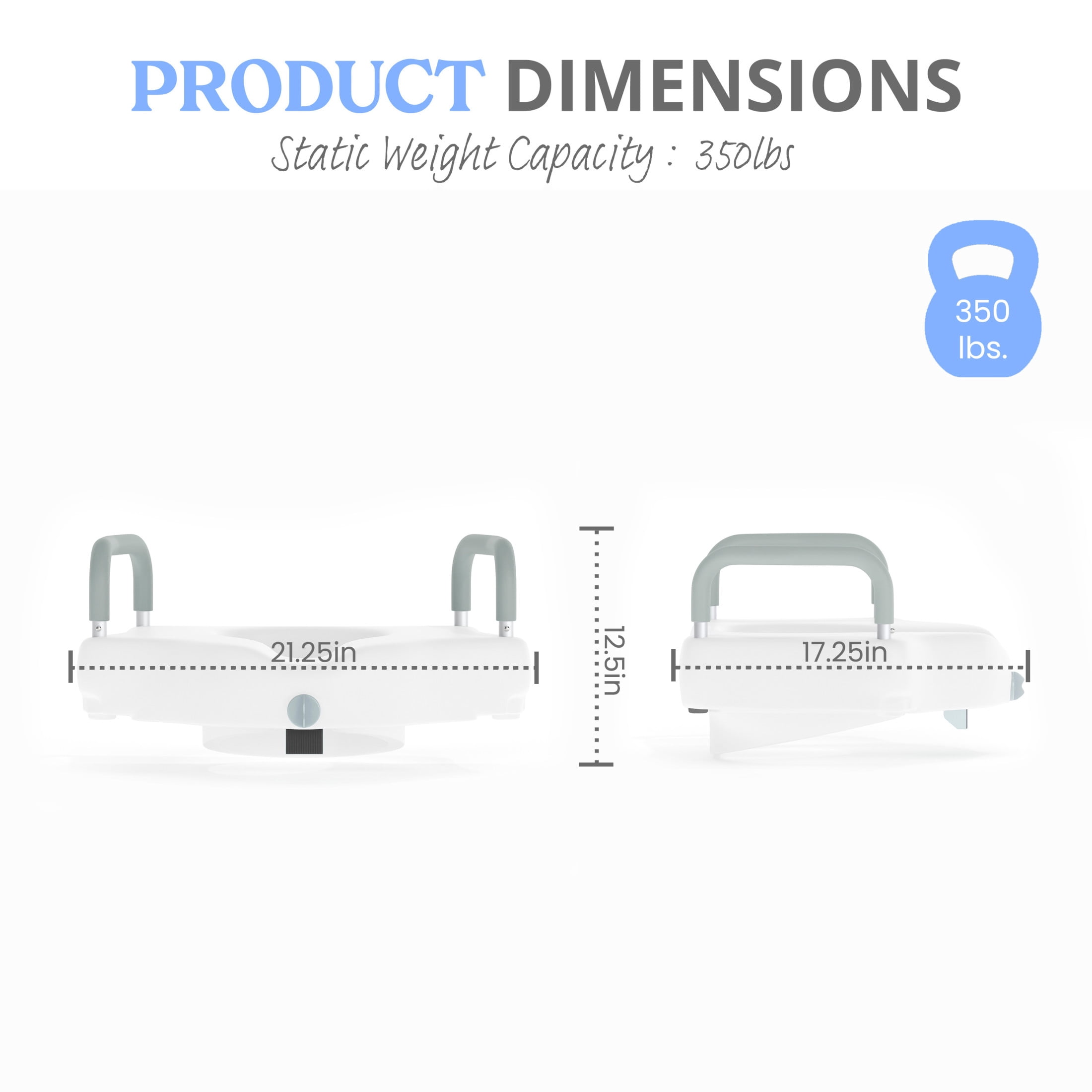 Emma + Oliver Elevated Toilet Seat for the Elderly with Height Adjustable Foam Wrapped Handles and Locking Safety Mechanism